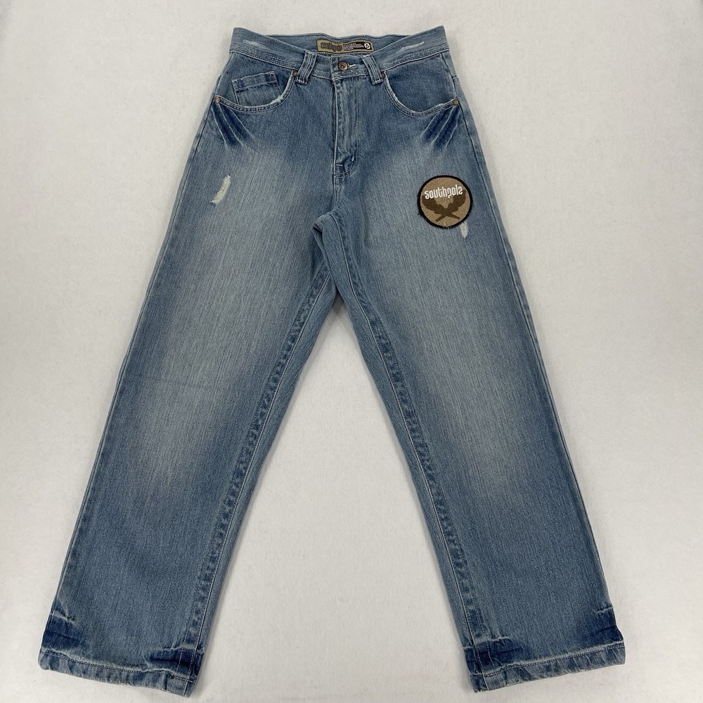 Southpole Jeans Mens 29 Blue Light Wash Y2K Baggy Streetwear Relaxed Embroidered